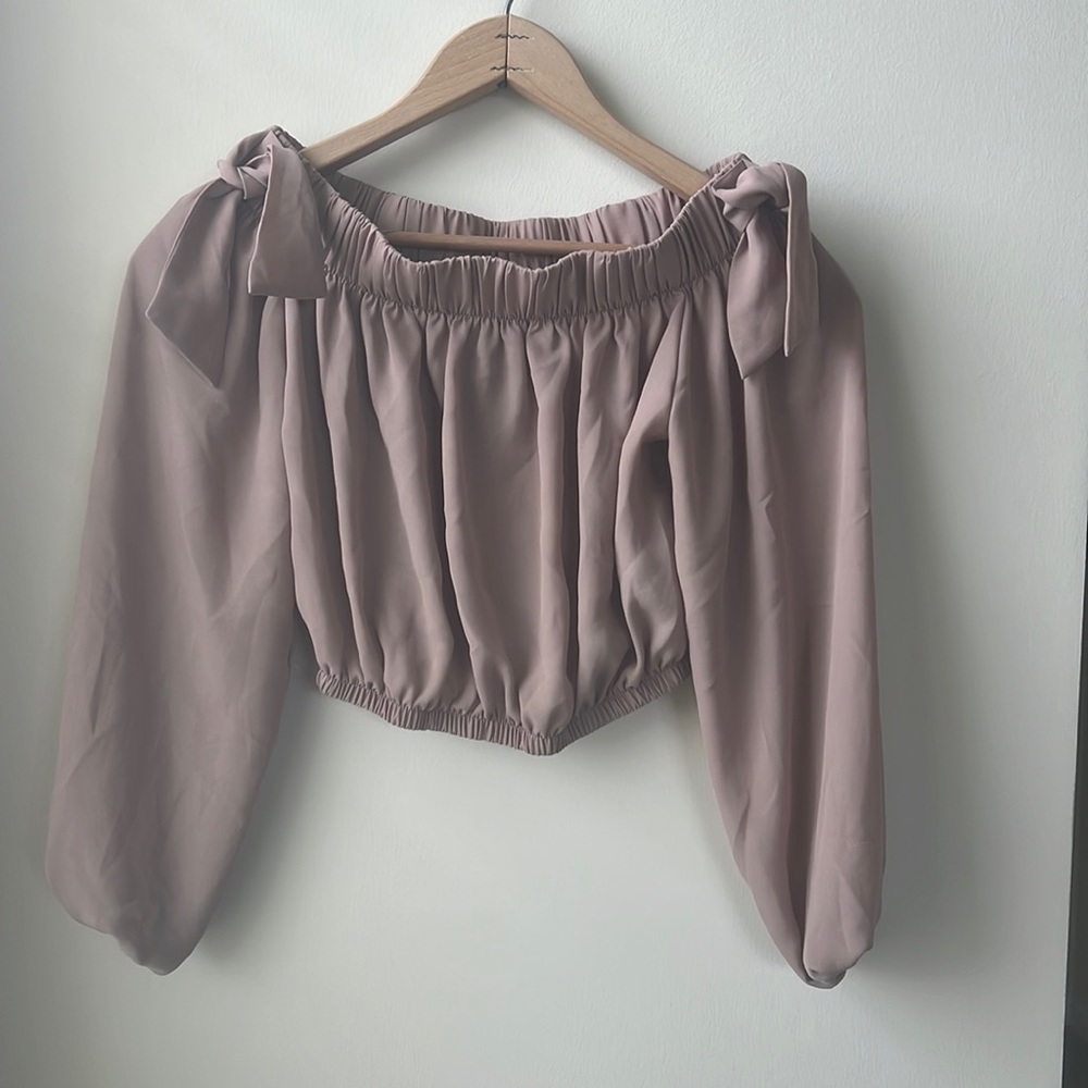 Beige Off-the-Shoulder Crop Top